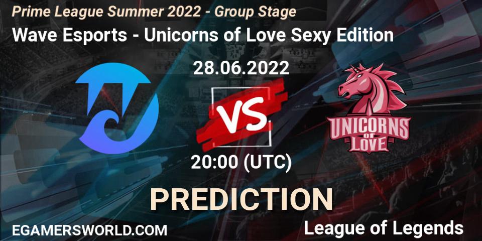 Wave Esports vs Unicorns of Love Sexy Edition: Match Prediction. 28.06.2022 at 17:00, LoL, Prime League Summer 2022 - Group Stage