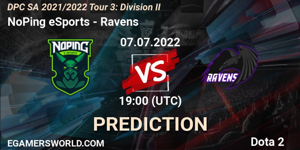 NoPing eSports vs Ravens: Match Prediction. 07.07.2022 at 19:50, Dota 2, DPC SA 2021/2022 Tour 3: Division II
