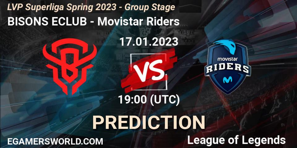 BISONS ECLUB vs Movistar Riders: Match Prediction. 17.01.23, LoL, LVP Superliga Spring 2023 - Group Stage
