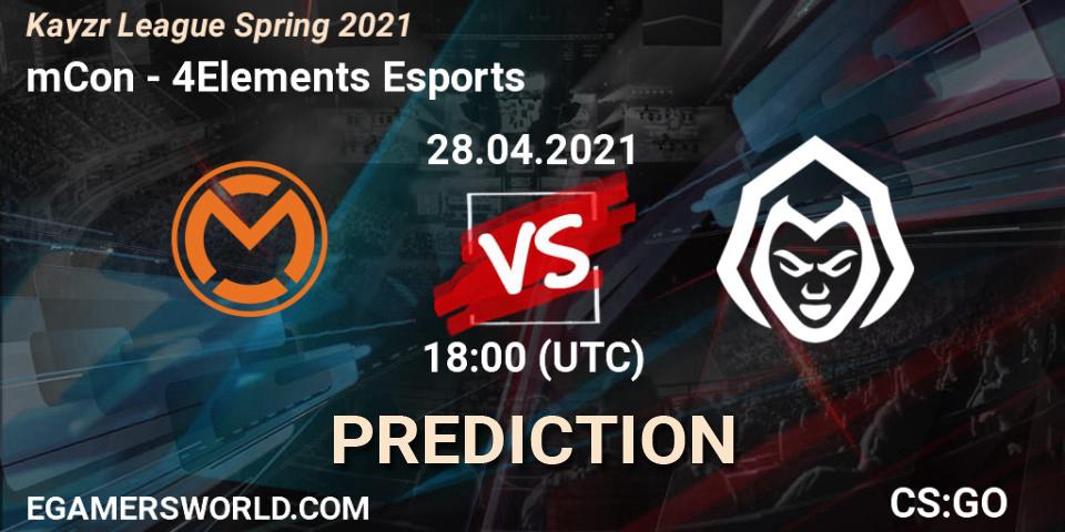 mCon vs 4Elements Esports: Match Prediction. 28.04.2021 at 18:00, Counter-Strike (CS2), Kayzr League Spring 2021