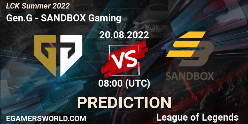 Gen.G vs SANDBOX Gaming: Match Prediction. 20.08.22, LoL, LCK Summer 2022