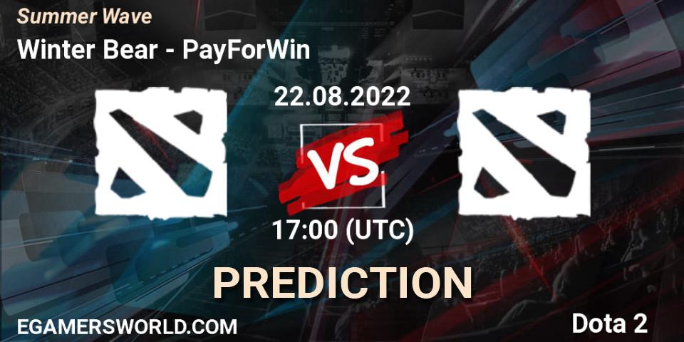 Winter Bear vs PayForWin: Match Prediction. 22.08.2022 at 17:09, Dota 2, Summer Wave