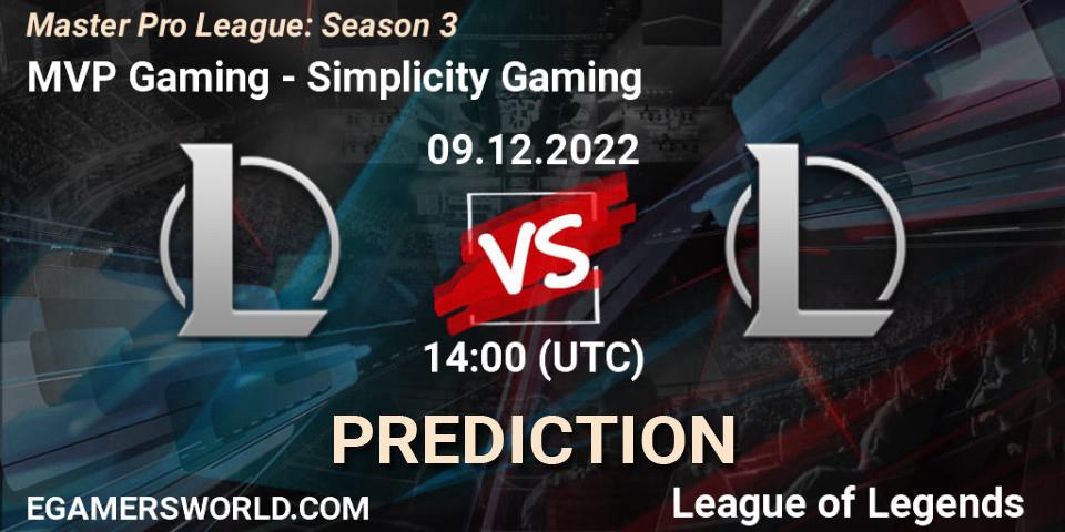 MVP Gaming vs Simplicity Gaming: Match Prediction. 18.12.22, LoL, Master Pro League: Season 3