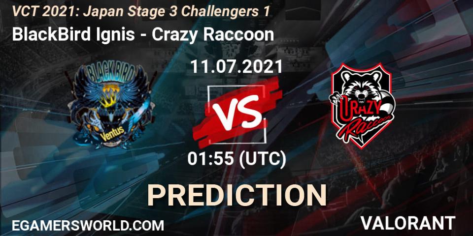 BlackBird Ignis vs Crazy Raccoon: Match Prediction. 11.07.2021 at 01:55, VALORANT, VCT 2021: Japan Stage 3 Challengers 1