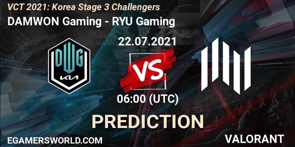DAMWON Gaming vs RYU Gaming: Match Prediction. 22.07.2021 at 06:00, VALORANT, VCT 2021: Korea Stage 3 Challengers
