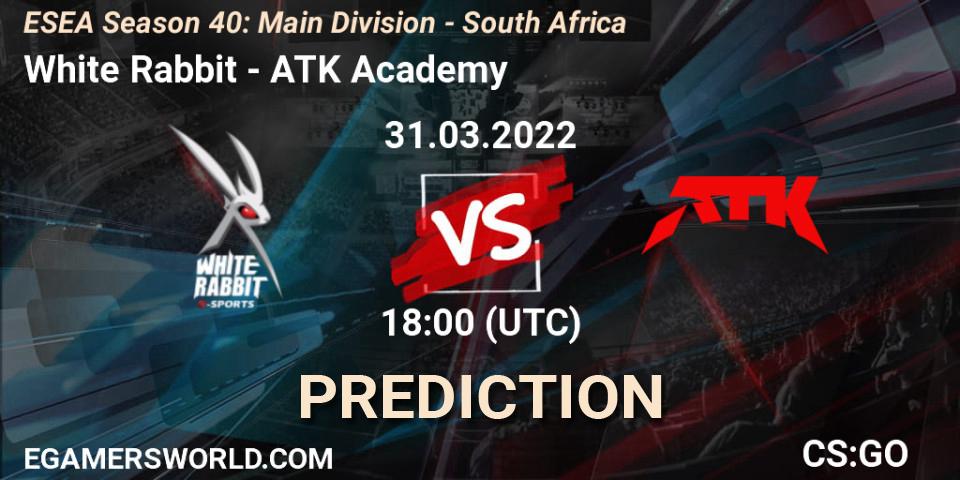 White Rabbit vs ATK Academy: Match Prediction. 31.03.2022 at 18:00, Counter-Strike (CS2), ESEA Season 40: Main Division - South Africa