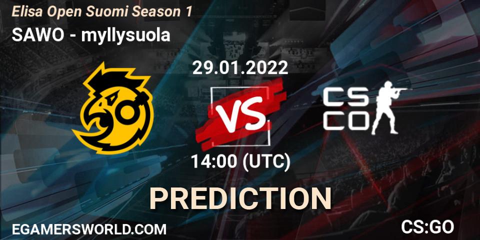 SAWO vs myllysuola: Match Prediction. 29.01.2022 at 14:00, Counter-Strike (CS2), Elisa Open Suomi Season 1