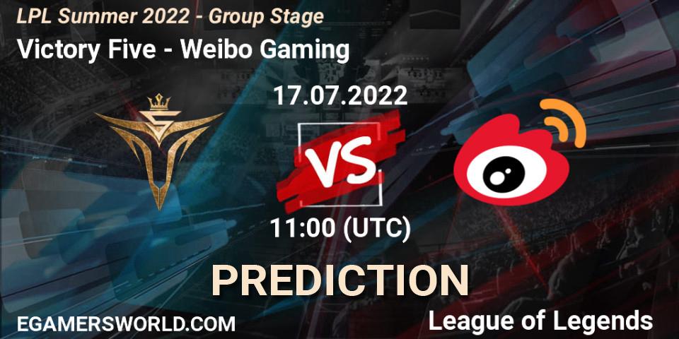 Victory Five vs Weibo Gaming: Match Prediction. 17.07.22, LoL, LPL Summer 2022 - Group Stage