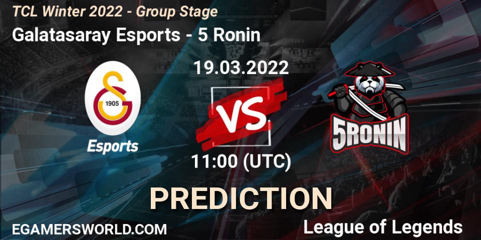 Galatasaray Esports vs 5 Ronin: Match Prediction. 19.03.2022 at 11:00, LoL, TCL Winter 2022 - Group Stage