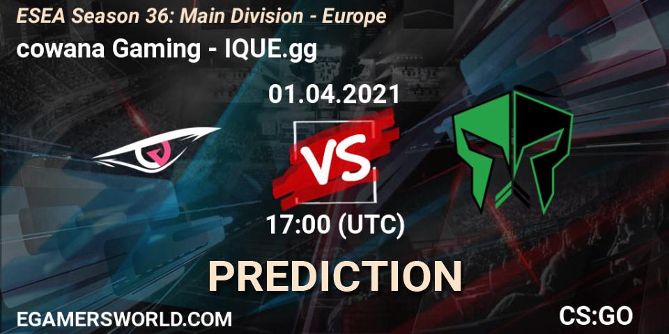 cowana Gaming vs IQUE.gg: Match Prediction. 01.04.2021 at 17:00, Counter-Strike (CS2), ESEA Season 36: Main Division - Europe