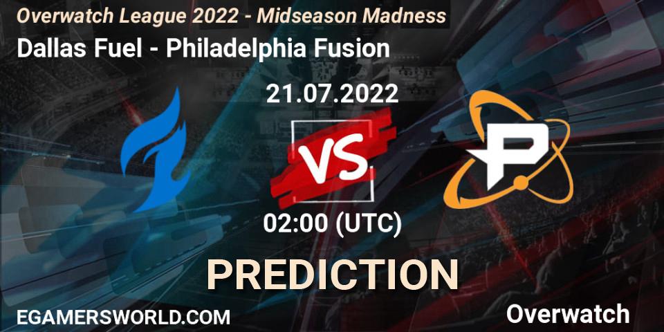 Dallas Fuel vs Philadelphia Fusion: Match Prediction. 21.07.2022 at 03:00, Overwatch, Overwatch League 2022 - Midseason Madness