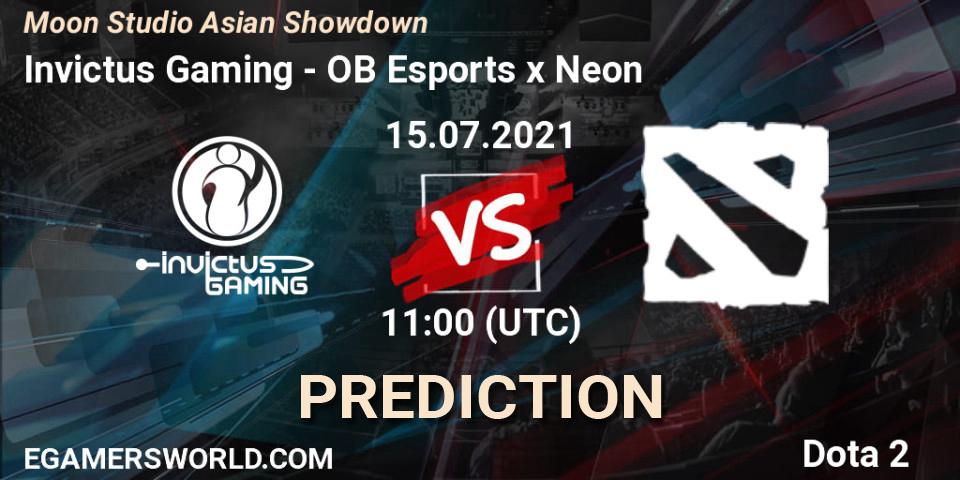 Invictus Gaming vs OB Esports x Neon: Match Prediction. 15.07.2021 at 11:00, Dota 2, Moon Studio Asian Showdown