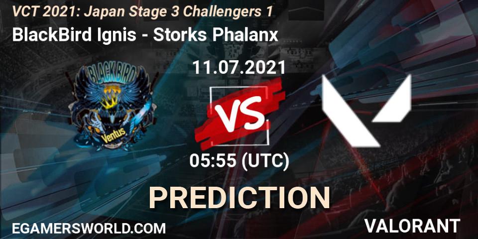 BlackBird Ignis vs Storks Phalanx: Match Prediction. 11.07.2021 at 05:55, VALORANT, VCT 2021: Japan Stage 3 Challengers 1