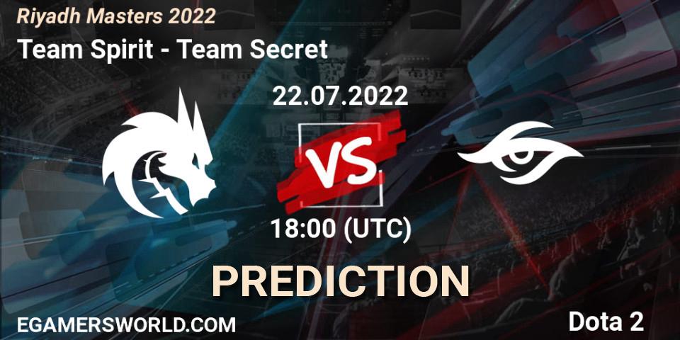 Team Spirit vs Team Secret: Match Prediction. 22.07.2022 at 18:07, Dota 2, Riyadh Masters 2022