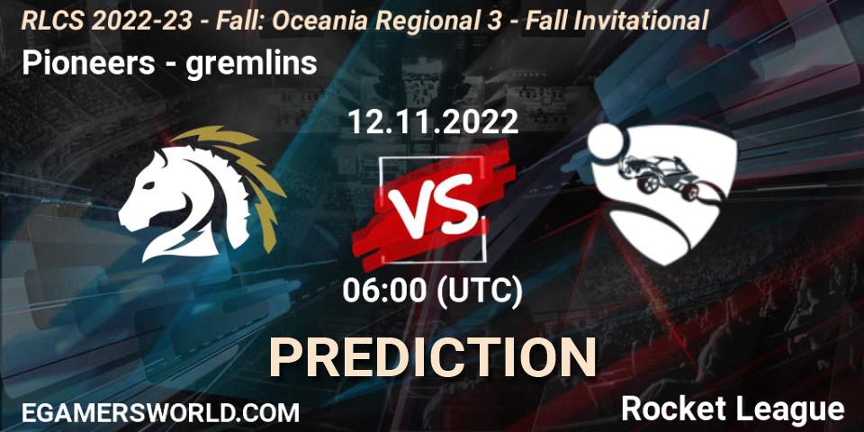 Pioneers vs gremlins: Match Prediction. 12.11.2022 at 06:00, Rocket League, RLCS 2022-23 - Fall: Oceania Regional 3 - Fall Invitational