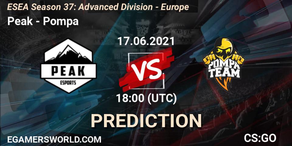 Peak vs Pompa: Match Prediction. 17.06.2021 at 18:00, Counter-Strike (CS2), ESEA Season 37: Advanced Division - Europe