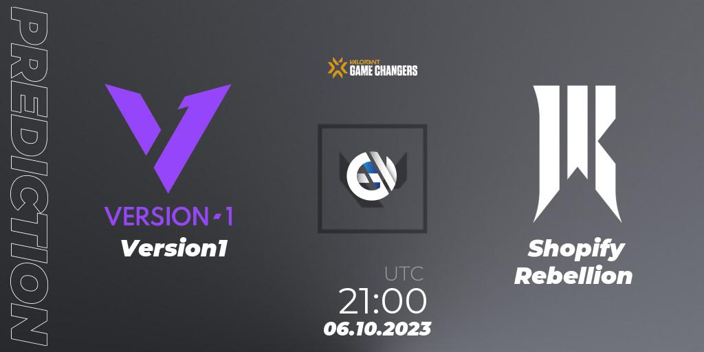 Version1 vs Shopify Rebellion: Match Prediction. 06.10.2023 at 21:15, VALORANT, VCT 2023: Game Changers North America Series S3