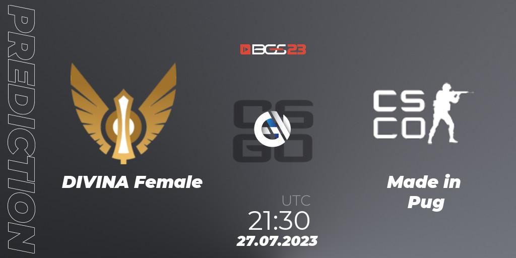DIVINA Female vs Made in Pug: Match Prediction. 27.07.2023 at 21:30, Counter-Strike (CS2), BGS Esports 2023 Female: Online Stage
