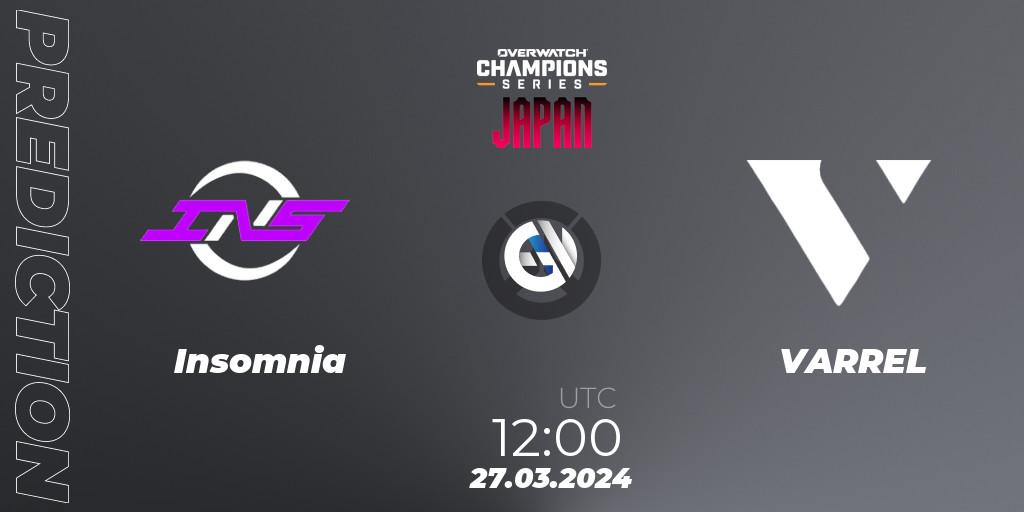 Insomnia vs VARREL: Match Prediction. 27.03.2024 at 12:00, Overwatch, Overwatch Champions Series 2024 - Stage 1 Japan