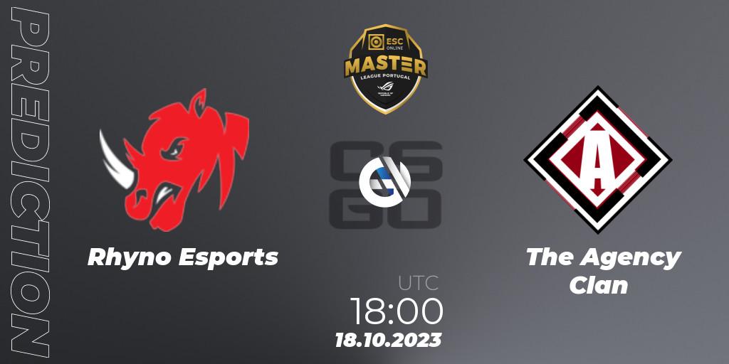 Rhyno Esports vs The Agency Clan: Match Prediction. 18.10.2023 at 18:00, Counter-Strike (CS2), Master League Portugal Season 12: Online Stage