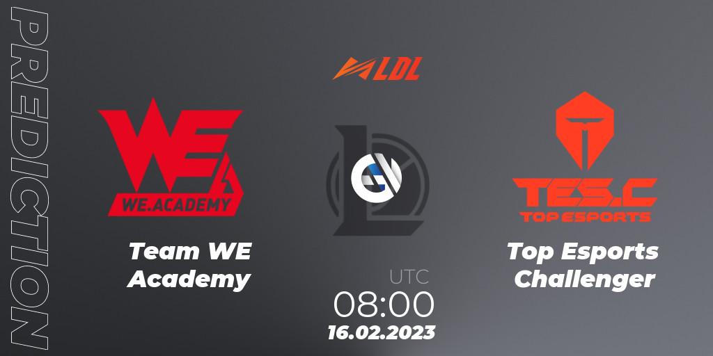 Team WE Academy vs Top Esports Challenger: Match Prediction. 16.02.2023 at 09:30, LoL, LDL 2023 - Regular Season