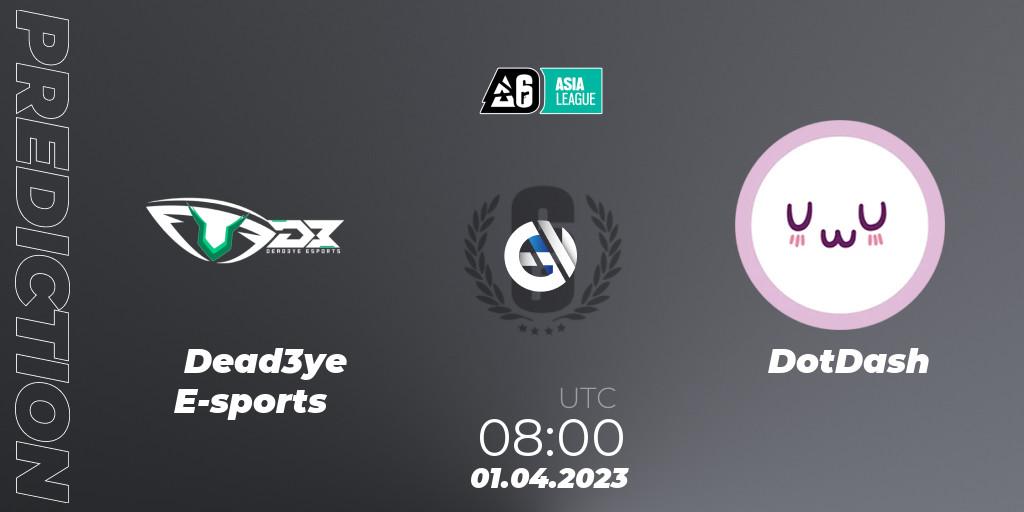 Dead3ye E-sports vs DotDash: Match Prediction. 01.04.2023 at 08:00, Rainbow Six, South Asia League 2023 - Stage 1