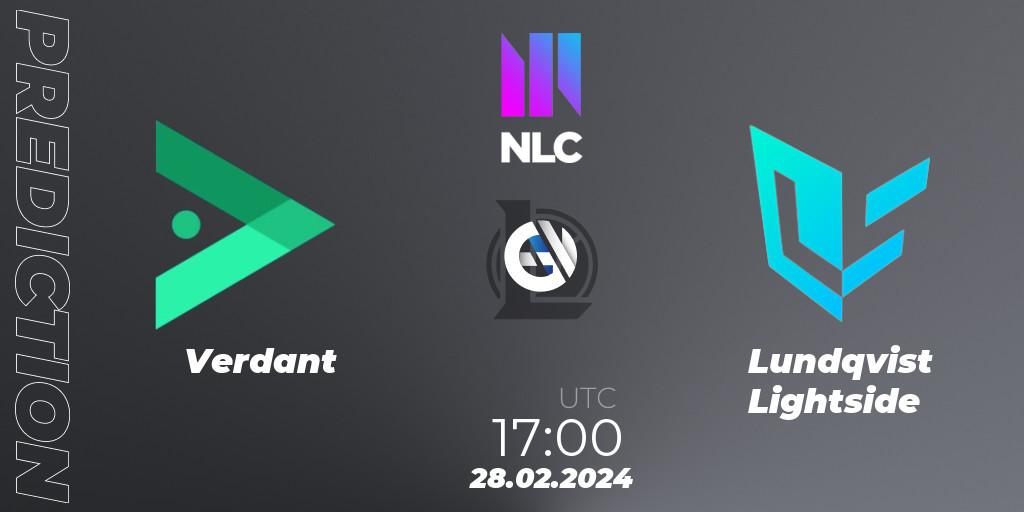 Verdant vs Lundqvist Lightside: Match Prediction. 28.02.2024 at 17:00, LoL, NLC 1st Division Spring 2024