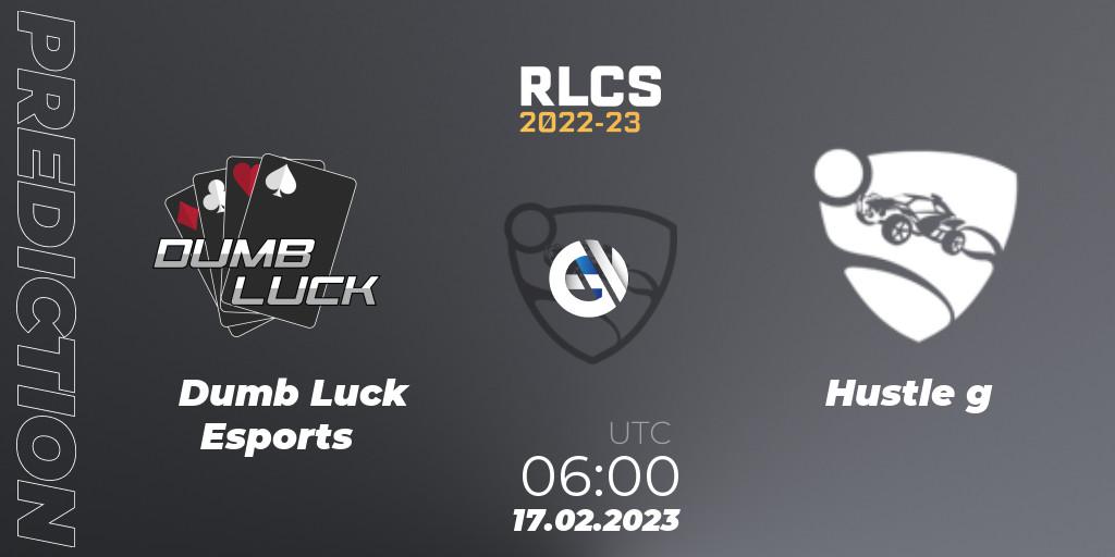 Dumb Luck Esports vs Hustle g: Match Prediction. 17.02.2023 at 06:00, Rocket League, RLCS 2022-23 - Winter: Oceania Regional 2 - Winter Cup