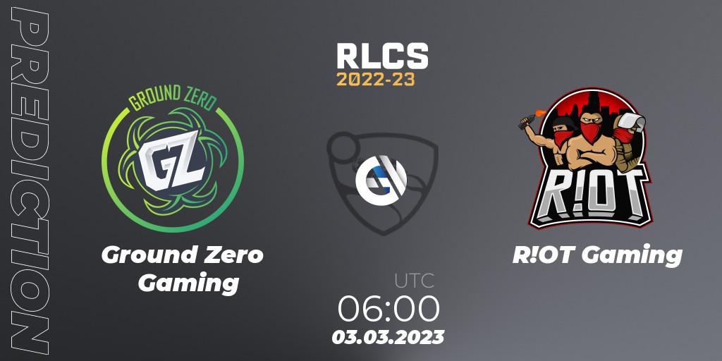 Ground Zero Gaming vs R!OT Gaming: Match Prediction. 03.03.2023 at 06:00, Rocket League, RLCS 2022-23 - Winter: Oceania Regional 3 - Winter Invitational