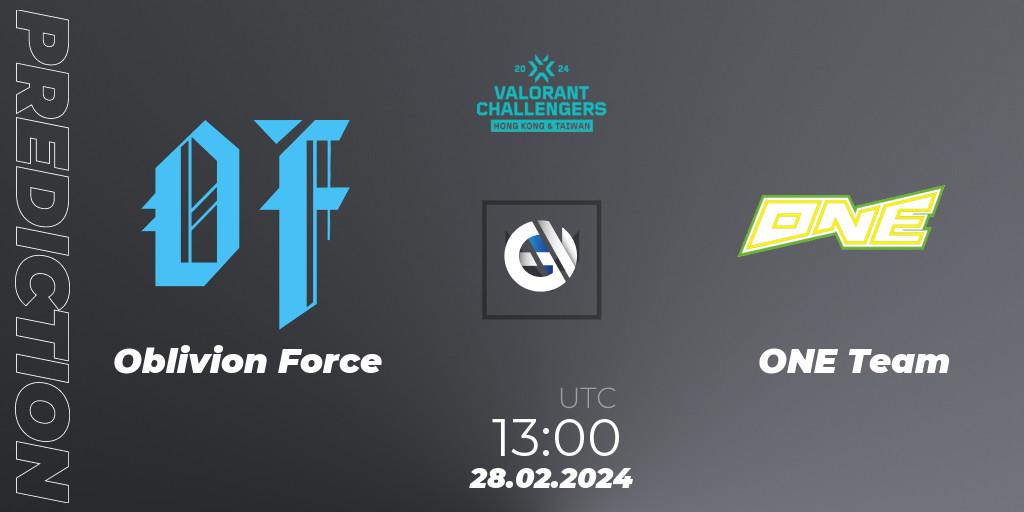 Oblivion Force vs ONE Team: Match Prediction. 28.02.24, VALORANT, VALORANT Challengers Hong Kong and Taiwan 2024: Split 1