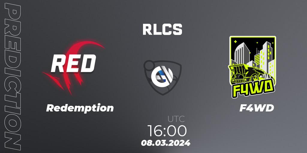 Redemption vs F4WD: Match Prediction. 08.03.2024 at 16:00, Rocket League, RLCS 2024 - Major 1: Europe Open Qualifier 3