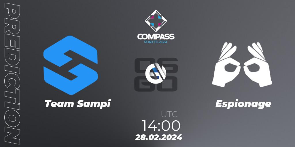 Team Sampi vs Espionage: Match Prediction. 28.02.24, CS2 (CS:GO), YaLLa Compass Spring 2024 Contenders