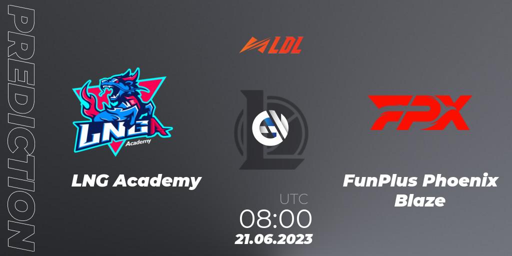 LNG Academy vs FunPlus Phoenix Blaze: Match Prediction. 21.06.2023 at 09:00, LoL, LDL 2023 - Regular Season - Stage 3