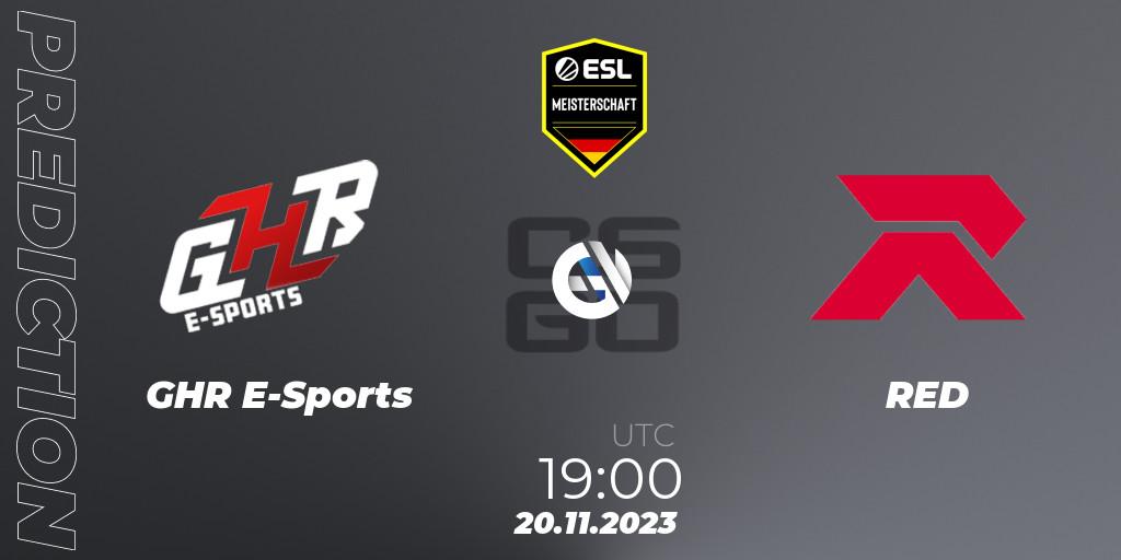 GHR E-Sports vs RED: Match Prediction. 20.11.23, CS2 (CS:GO), ESL Meisterschaft: Autumn 2023