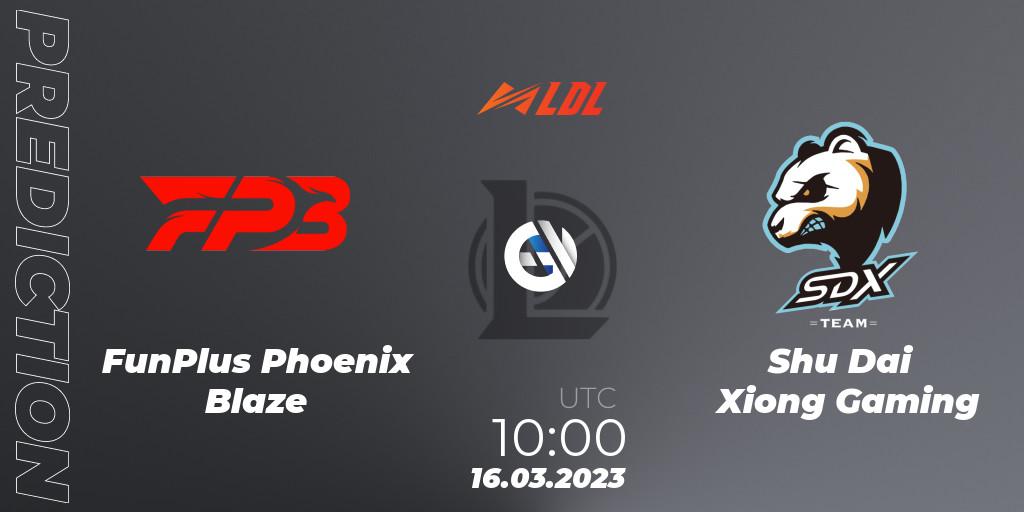FunPlus Phoenix Blaze vs Shu Dai Xiong Gaming: Match Prediction. 16.03.23, LoL, LDL 2023 - Regular Season
