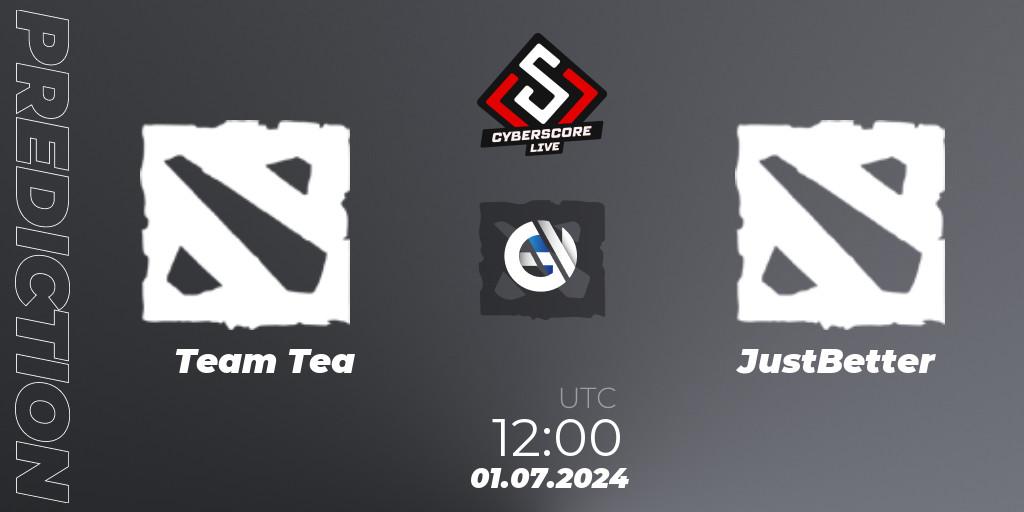 Team Tea vs JustBetter: Match Prediction. 08.07.2024 at 18:00, Dota 2, CyberScore Cup