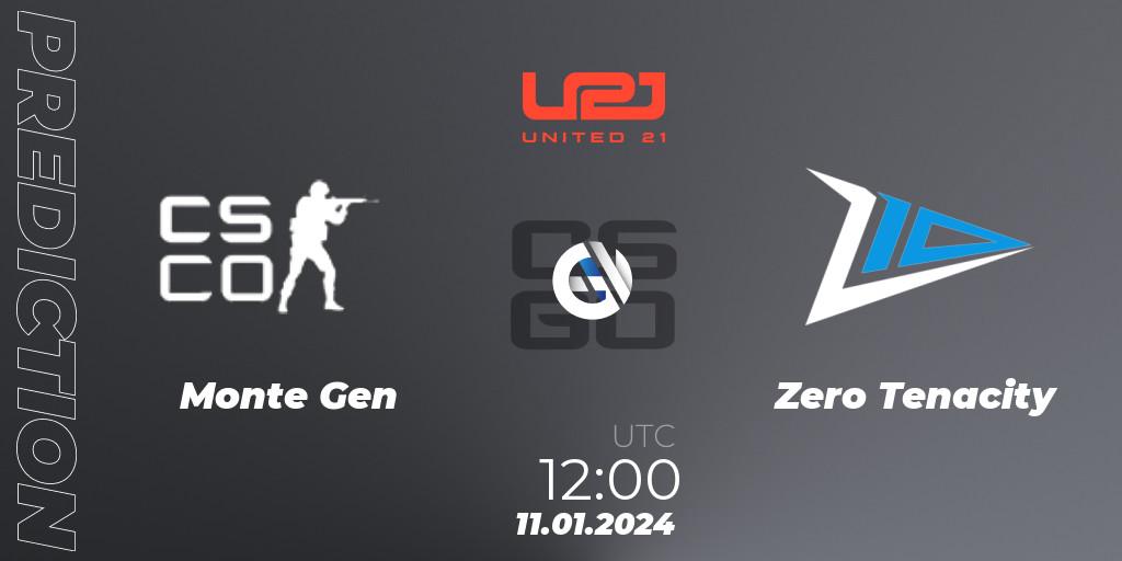 Monte Gen vs Zero Tenacity: Match Prediction. 11.01.2024 at 12:00, Counter-Strike (CS2), United21 Season 10