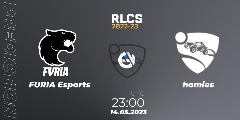 FURIA Esports vs homies: Match Prediction. 14.05.2023 at 23:00, Rocket League, RLCS 2022-23 - Spring: North America Regional 2 - Spring Cup: Closed Qualifier
