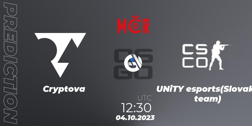 Cryptova vs UNITY Esports: Match Prediction. 04.10.23, CS2 (CS:GO), Tipsport Cup Prague Fall 2023: Online Stage