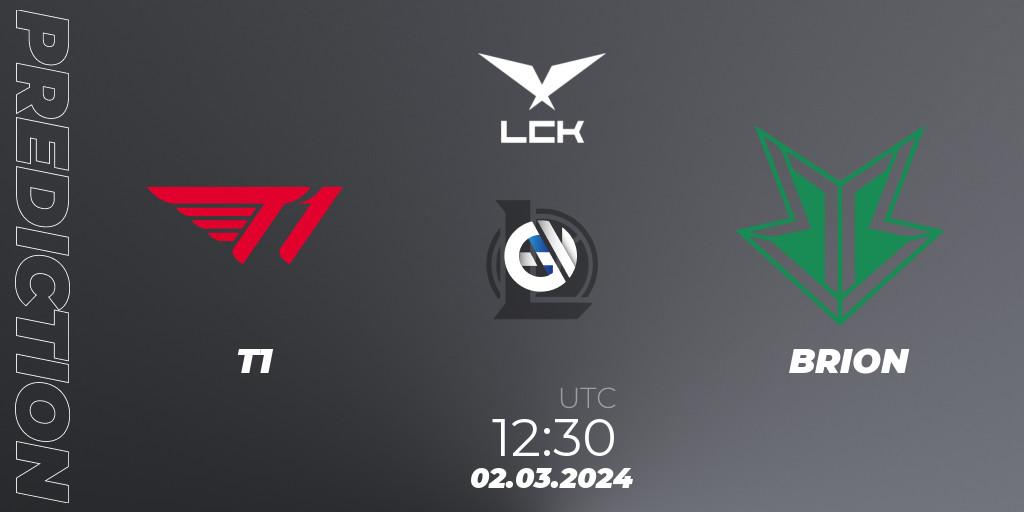 T1 vs BRION: Match Prediction. 02.03.24, LoL, LCK Spring 2024 - Group Stage