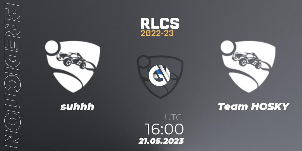 suhhh vs Team HOSKY: Match Prediction. 21.05.2023 at 16:00, Rocket League, RLCS 2022-23 - Spring: Europe Regional 2 - Spring Cup: Closed Qualifier