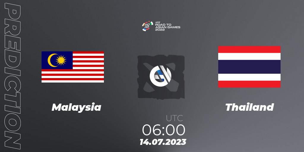Malaysia vs Thailand: Match Prediction. 14.07.2023 at 06:00, Dota 2, 2022 AESF Road to Asian Games - Southeast Asia
