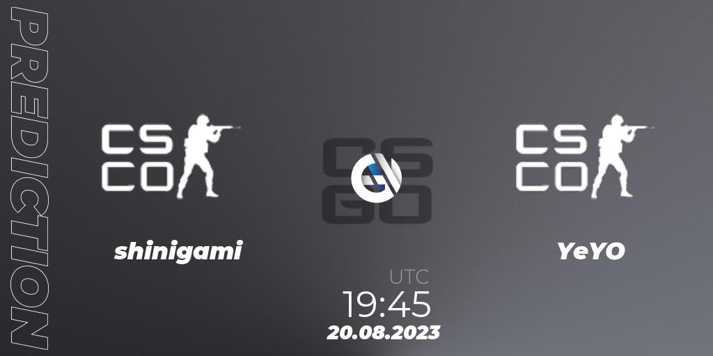 shinigami vs YeYO: Match Prediction. 20.08.2023 at 20:00, Counter-Strike (CS2), ESL Impact League Season 4 Europe Open Qualifier 1