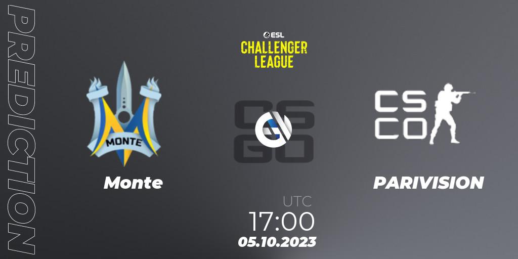 Monte vs PARIVISION: Match Prediction. 05.10.2023 at 17:00, Counter-Strike (CS2), ESL Challenger League Season 46: Europe