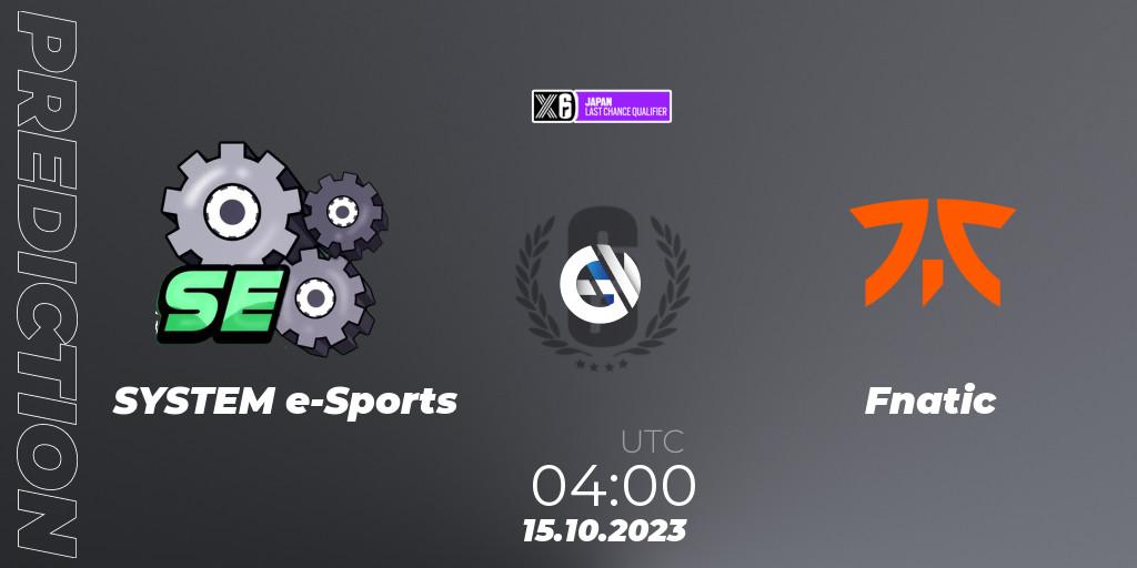 SYSTEM e-Sports vs Fnatic: Match Prediction. 15.10.23, Rainbow Six, Japan League 2023 - Stage 2 - Last Chance Qualifiers