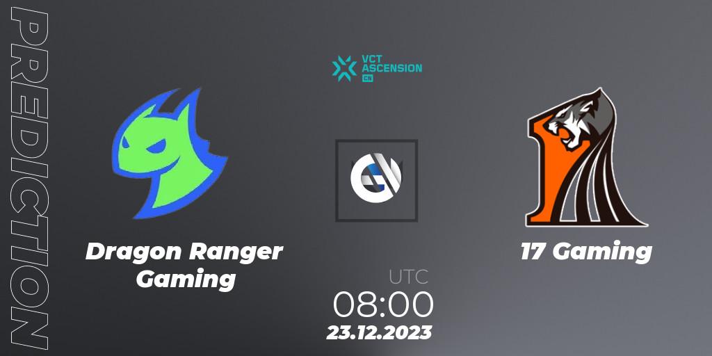 Dragon Ranger Gaming vs 17 Gaming: Match Prediction. 23.12.23, VALORANT, VALORANT China Ascension 2023