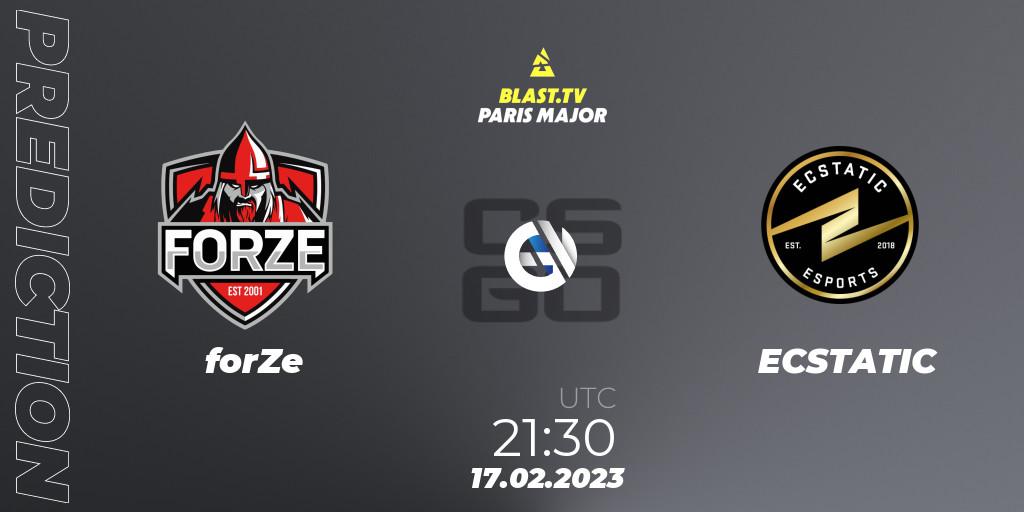 forZe vs ECSTATIC: Match Prediction. 17.02.2023 at 21:30, Counter-Strike (CS2), BLAST.tv Paris Major 2023 Europe RMR Closed Qualifier B