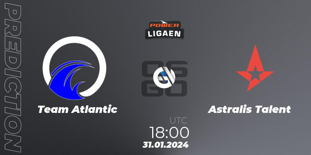 Team Atlantic vs Astralis Talent: Match Prediction. 31.01.24, CS2 (CS:GO), Dust2.dk Ligaen Season 25