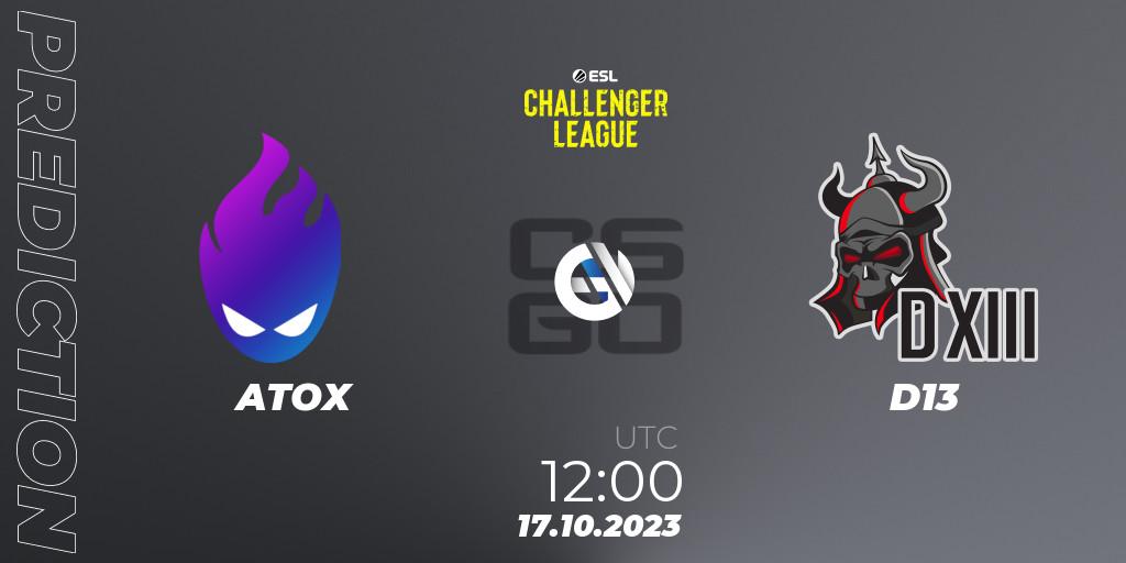 ATOX vs D13: Match Prediction. 17.10.23, CS2 (CS:GO), ESL Challenger League Season 46: Asia-Pacific