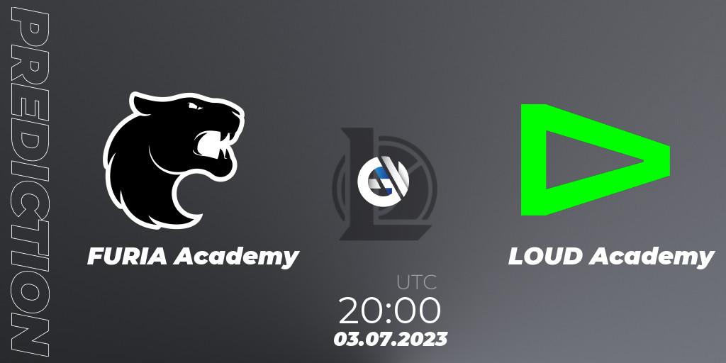 FURIA Academy vs LOUD Academy: Match Prediction. 04.07.2023 at 01:00, LoL, CBLOL Academy Split 2 2023 - Group Stage